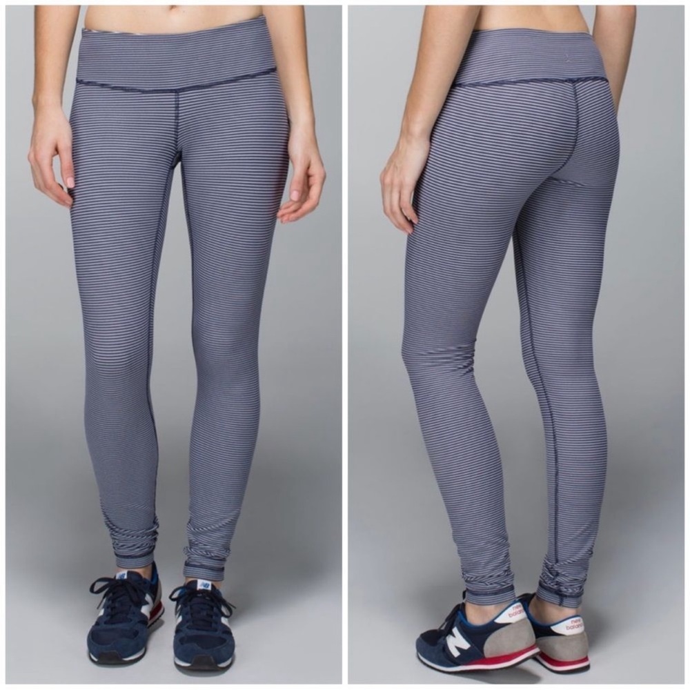 Lululemon Wunder Under Pant Super Stripe Cadet Blue White Size 6